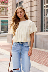 Bubble Hem Short Sleeve Top - Ivory