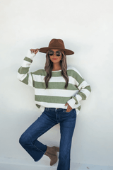 Callahan Green and White Striped Sweater