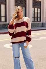 Camel & Wine Striped Sweater