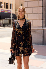 Camellia Floral Mesh Mini Dress - Black