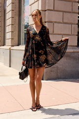 Camellia Floral Mesh Mini Dress - Black