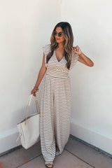 Carrie Stripe Wide Leg Jumpsuit - Brown/Cream