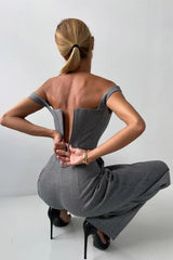 Women's Three-Piece Trouser Suit – Double-Breasted Blazer. Corset Top. Wide-Leg