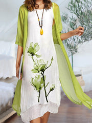 Bloom | Women's Floral Print 2 Piece Dress Set with Sheer Cardigan