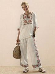 Paloma | Women's Casual Striped Wide-Leg Pants and Tee Two-Piece Set