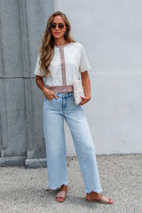Contrast Button Front Sweater - Cream