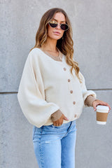 Contrast Ribbed Cardigan - Cream