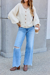 Contrast Ribbed Cardigan - Cream