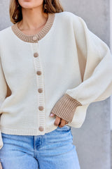 Contrast Ribbed Cardigan - Cream