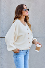Contrast Ribbed Cardigan - Cream
