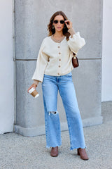 Contrast Ribbed Cardigan - Cream