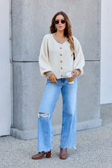 Contrast Ribbed Cardigan - Cream