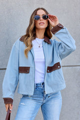 Contrast Trim Jacket - Dusty Blue