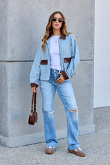 Contrast Trim Jacket - Dusty Blue
