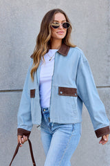 Contrast Trim Jacket - Dusty Blue