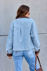 Contrast Trim Jacket - Dusty Blue