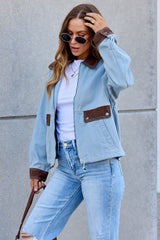 Contrast Trim Jacket - Dusty Blue