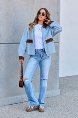 Contrast Trim Jacket - Dusty Blue