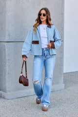 Contrast Trim Jacket - Dusty Blue