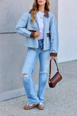 Contrast Trim Jacket - Dusty Blue
