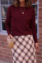 Cozy Ribbed Boat Neck Sweater - Burgundy