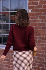 Cozy Ribbed Boat Neck Sweater - Burgundy