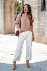 Cozy Ribbed Boat Neck Sweater - Camel
