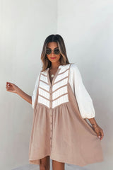 Cream Color Block Tunic Dress-FINAL SALE