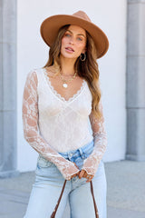Cream Sheer Lace Bodysuit