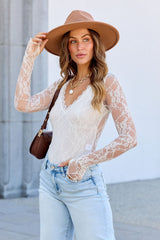 Cream Sheer Lace Bodysuit