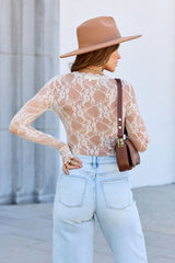 Cream Sheer Lace Bodysuit