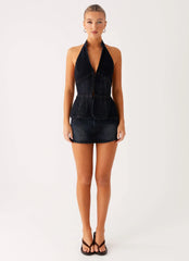 Esma Halter Top - Washed Dark Blue