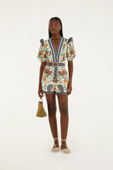 Light Green Floral Delhi Tapestry Belted Romper