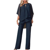 Vivienne | Women's Chiffon Overlay Batwing Sleeve Wide Leg Pantsuit