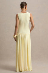 Outline | Lemon Crew-Neck Maternity Maxi Dress With Pleated Skirt