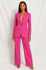 Ladies Plunging Trouser Suit Set – Single-Button Blazer. Straight-Leg