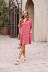 Easy Button Up Shirt Dress - Terracotta