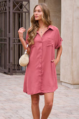 Easy Button Up Shirt Dress - Terracotta