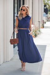 Elan Collared Button Down Top - Navy - FINAL SALE