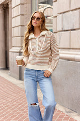 Elan Striped Half Zip Pullover - Natural