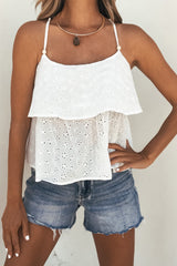 Elegant Beaded Eyelet Top - White-FINAL SALE