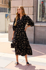 Ember Floral Midi Dress - Black