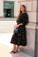 Ember Floral Midi Dress - Black