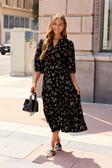 Ember Floral Midi Dress - Black