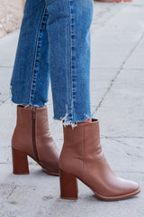 Evelyn Taupe Leather Heeled Ankle Booties - FINAL SALE