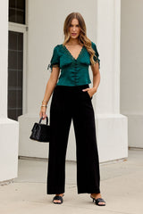 Executive Satin Lace Top - Hunter Green