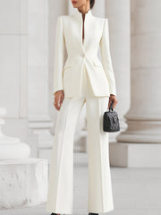 Celeste | Women's Stand Collar Blazer & Wide Leg Pants Suit Set