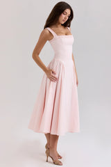 Dorothy-Rose Pink Stretch Cotton Midi Sundress
