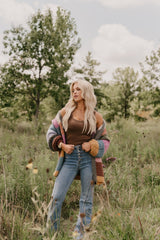 Falling Leaves Olive Color Block Cardigan