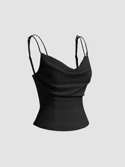Chiffon Cowl Neck Lettuce Trim Cami Top
